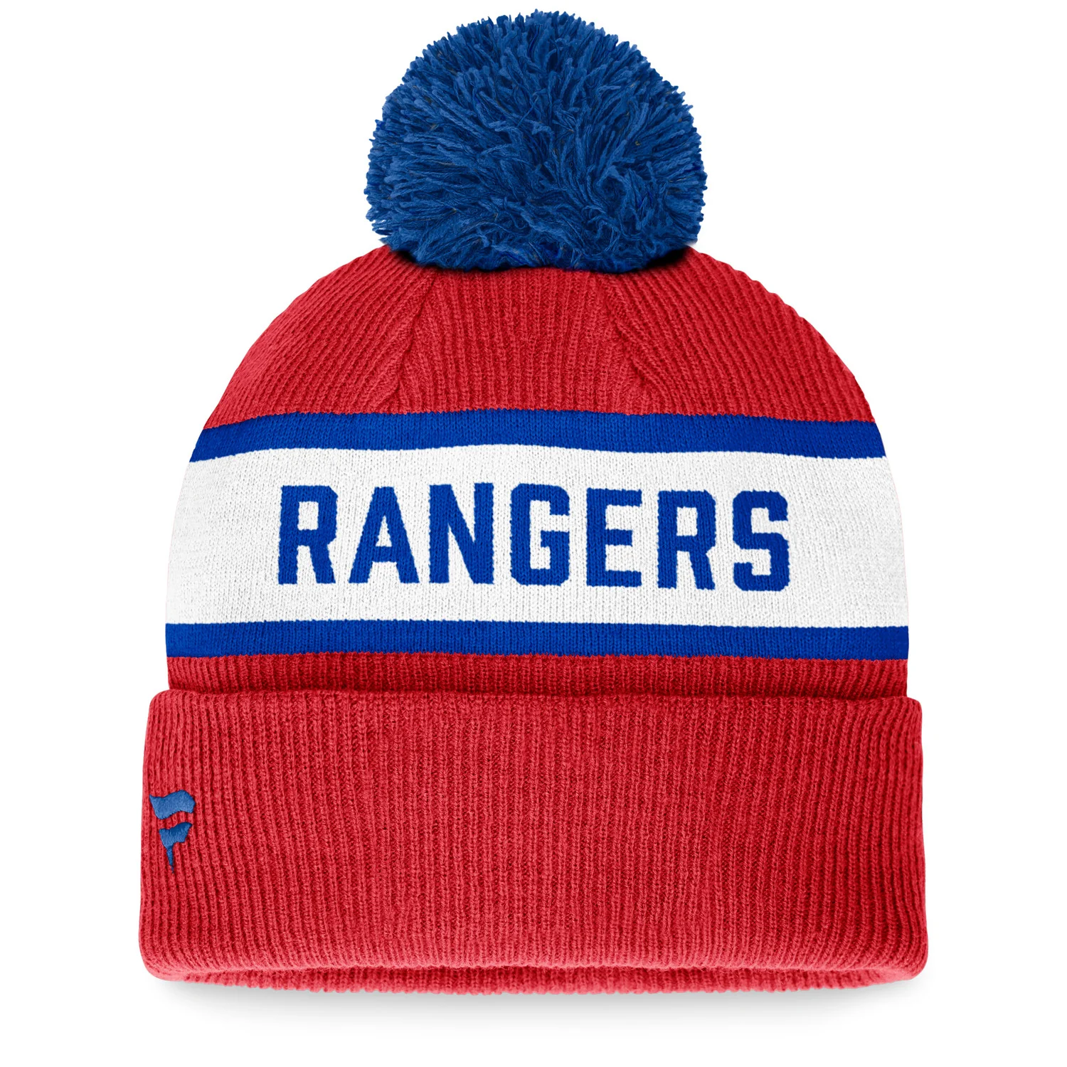 Fanatics Rangers Fundamental Red Pom Beanie - Image 2