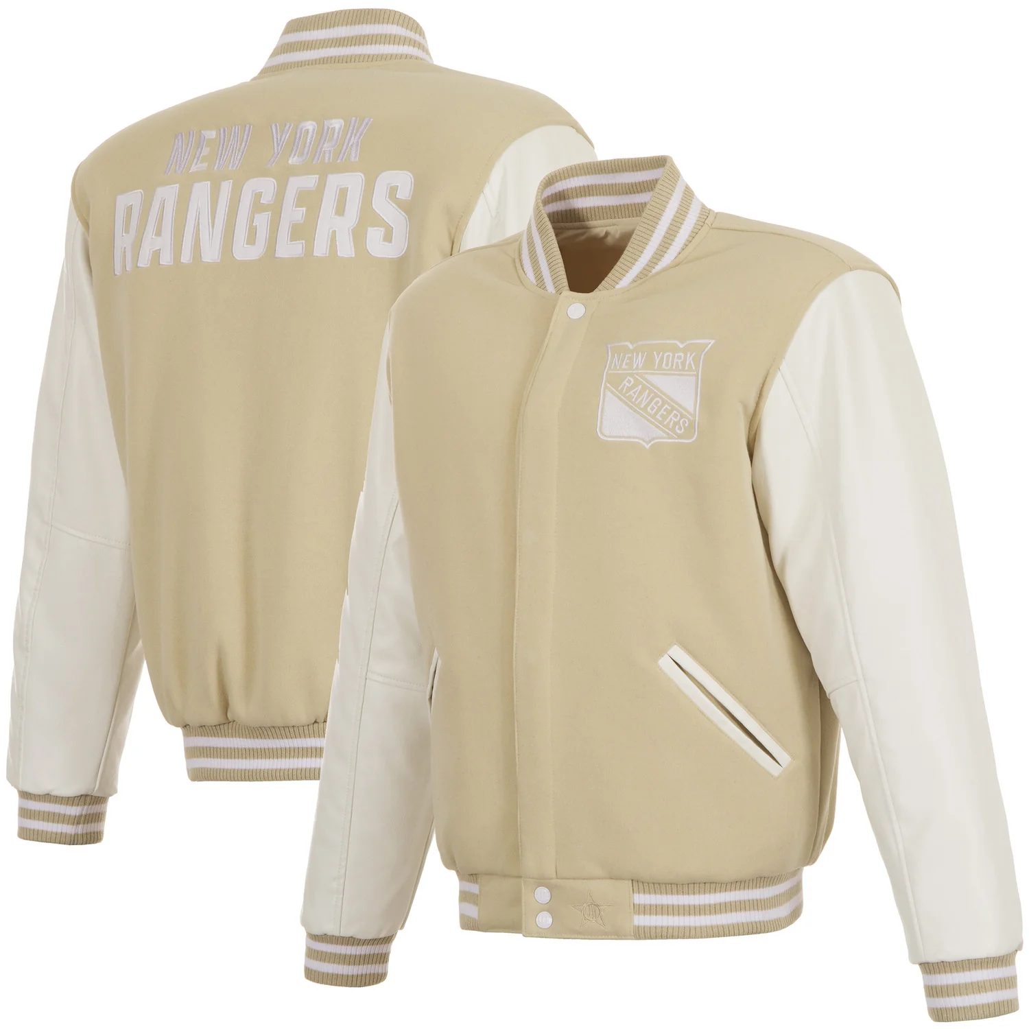 JH Design Rangers Reversible Tan/White Varsity Jacket - Image 5
