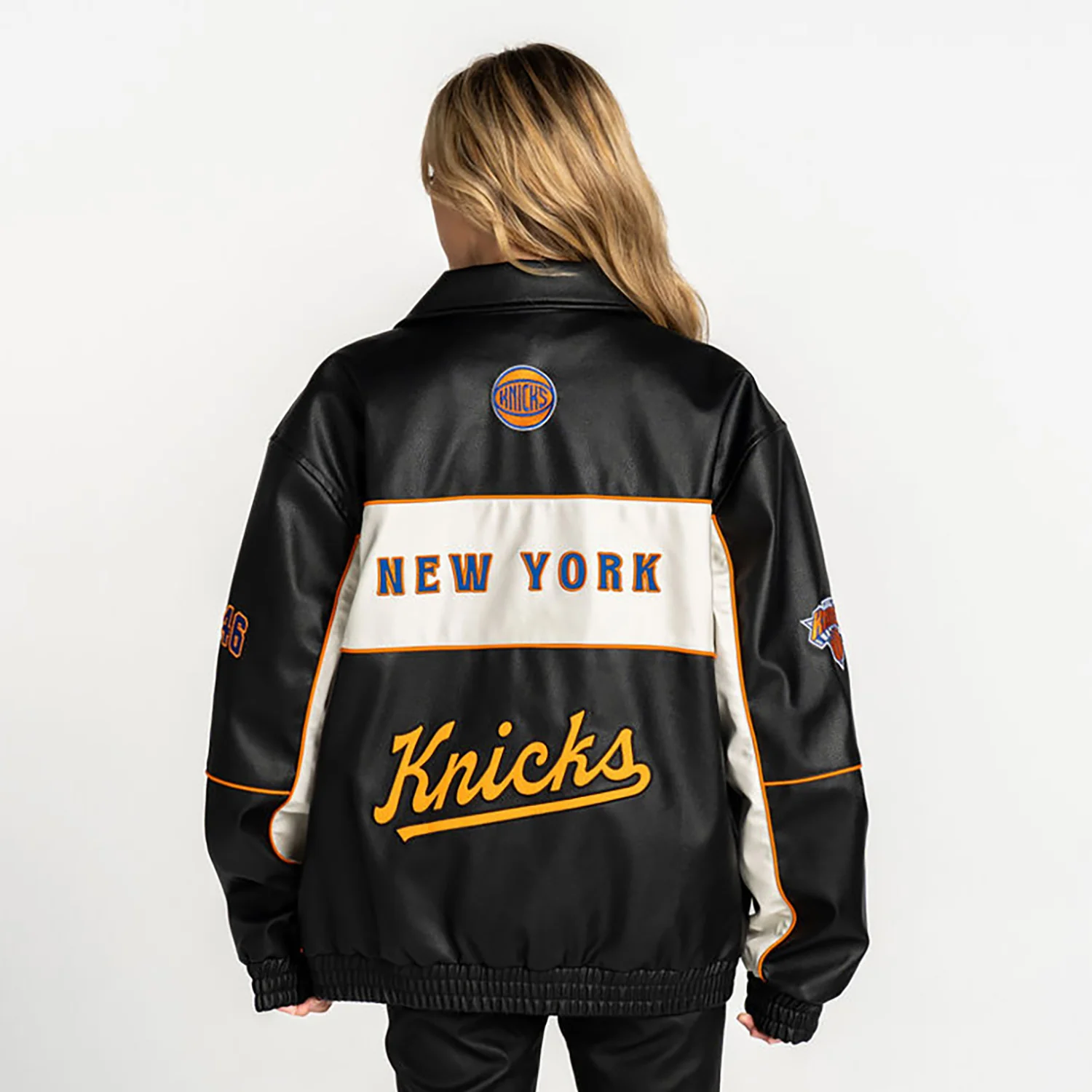 Wild Collective Knicks Faux Leather Racing Jacket - Image 2