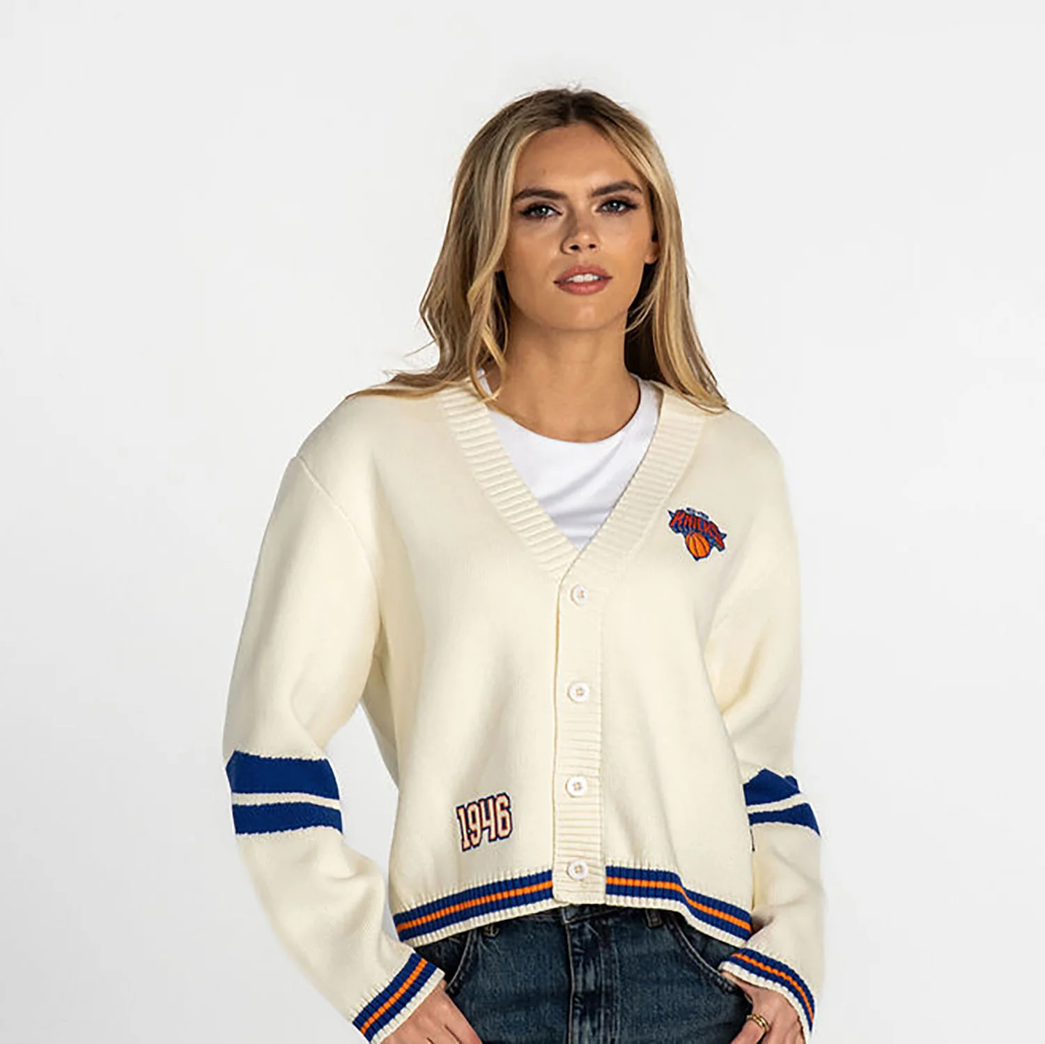 Wild Collective Knicks Jacquard Cropped Cardigan