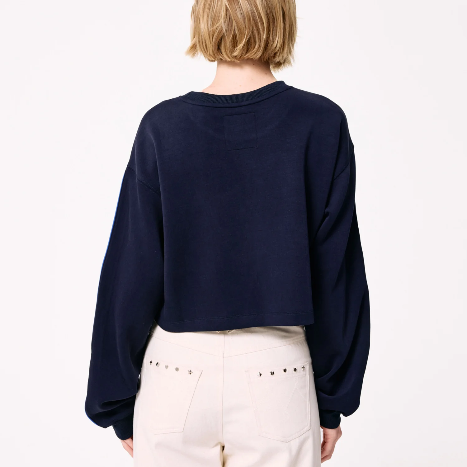 Terez Knicks Navy Piping Crop Crewneck - Image 4