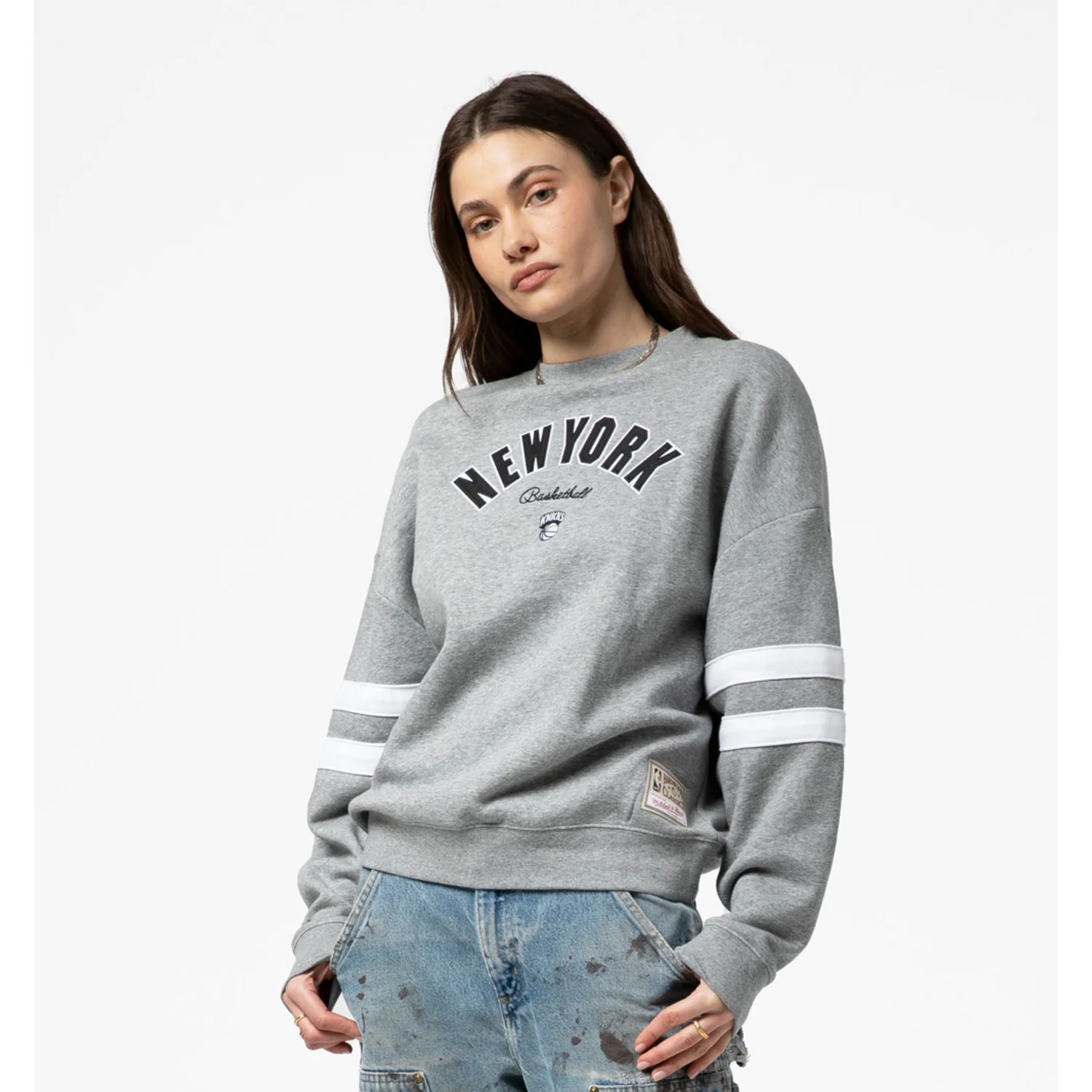 Women's Mitchell & Ness Knicks Grey Lightweight Crew