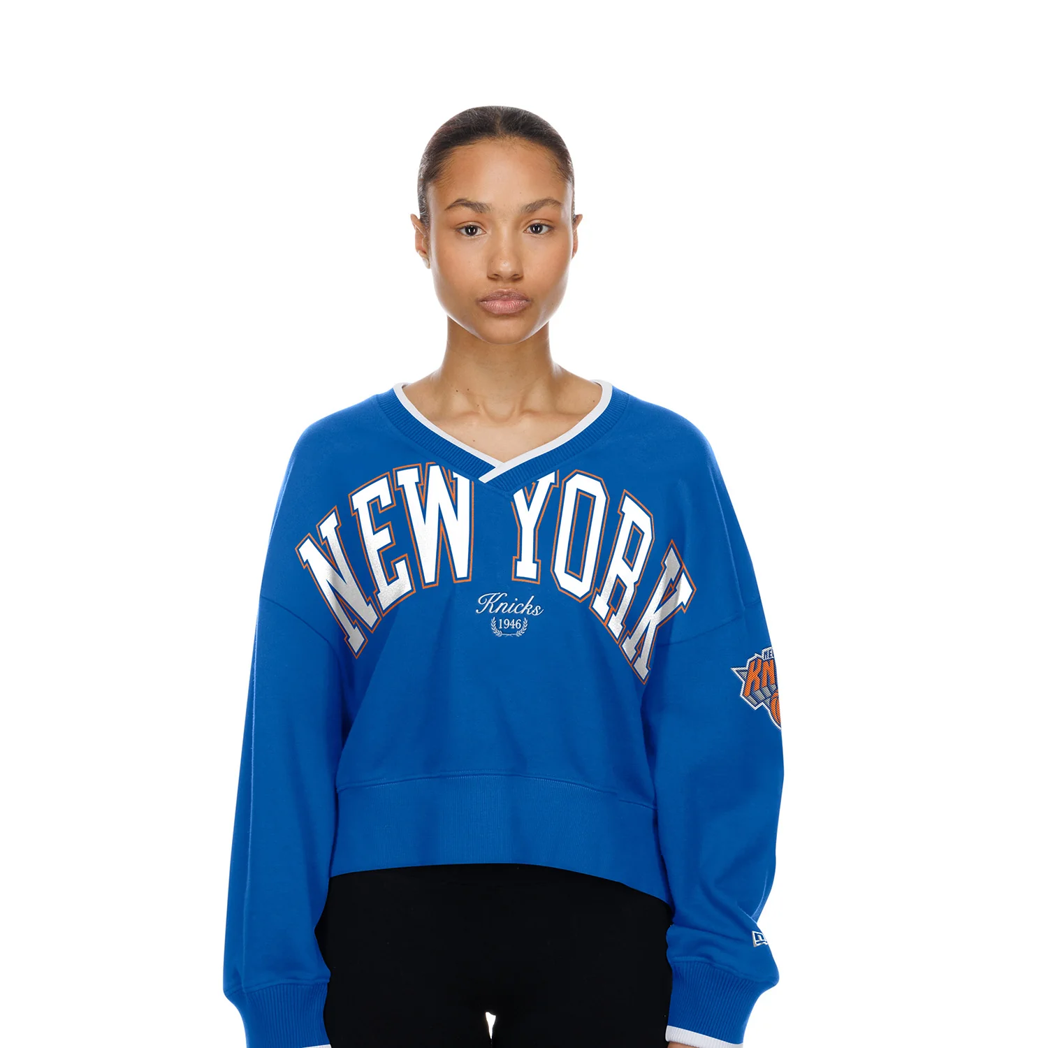 Women's New Era Knicks Royal V-Neck Sweater - Image 3