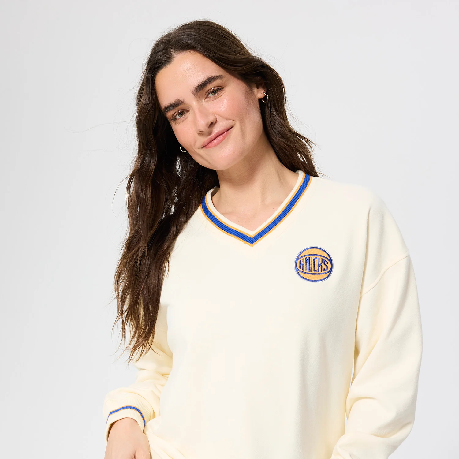 Terez Knicks Left Chest Logo Sugar Swizzle V-Neck Sweater - Image 3
