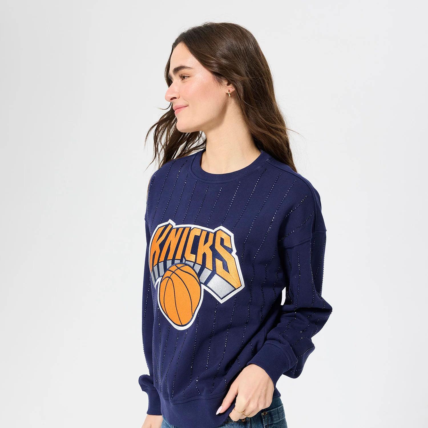 Terez Knicks Logo Gems Pinstripe Crewneck - Image 3
