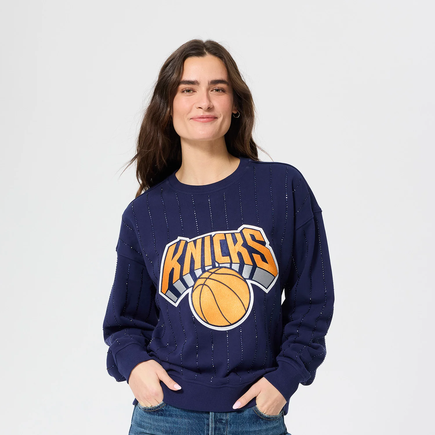 Terez Knicks Logo Gems Pinstripe Crewneck - Image 4