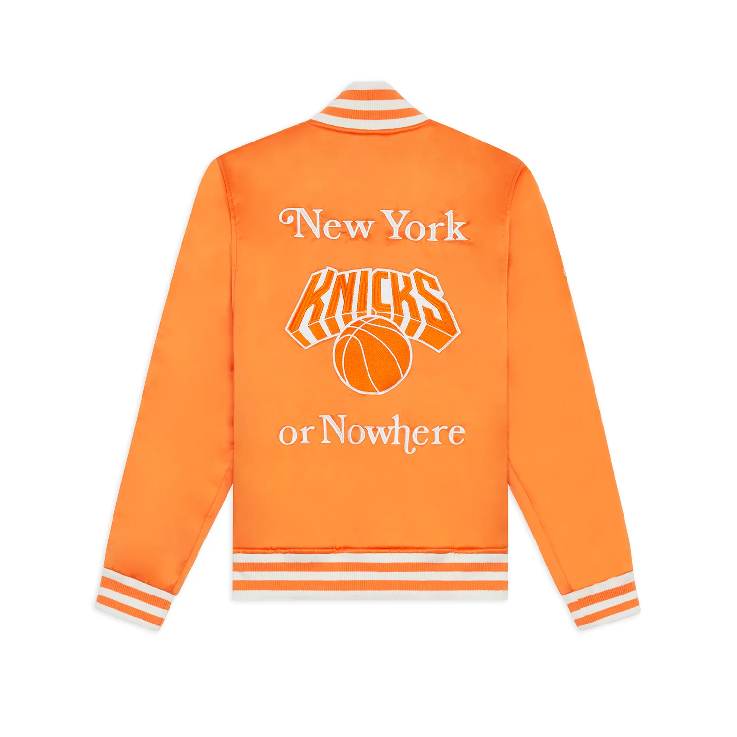 NYON x Knicks Give and Go Orange Satin Varsity Jacket