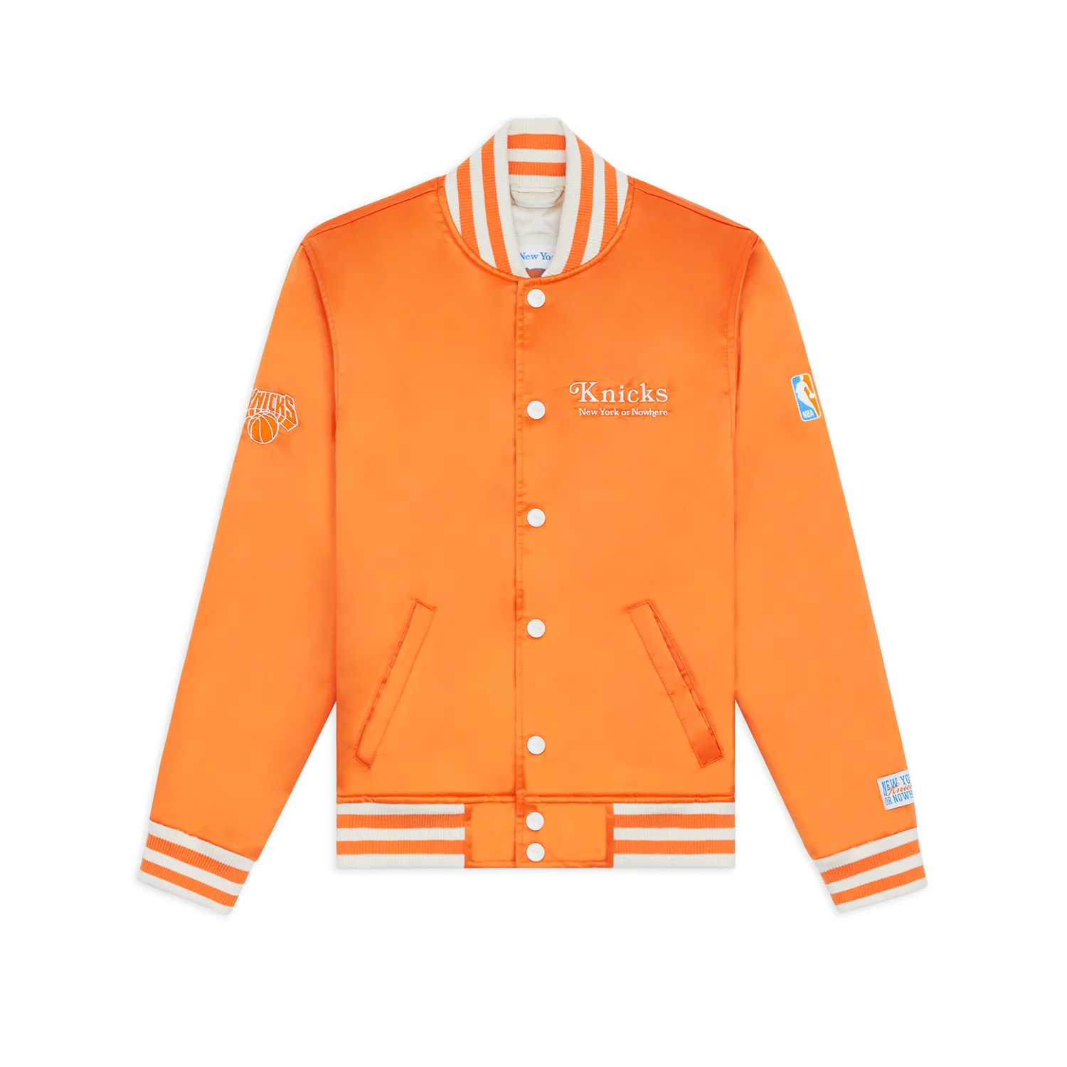 NYON x Knicks Give and Go Orange Satin Varsity Jacket - Image 2