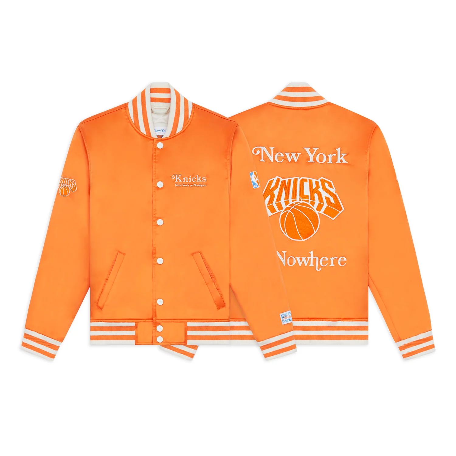 NYON x Knicks Give and Go Orange Satin Varsity Jacket - Image 3