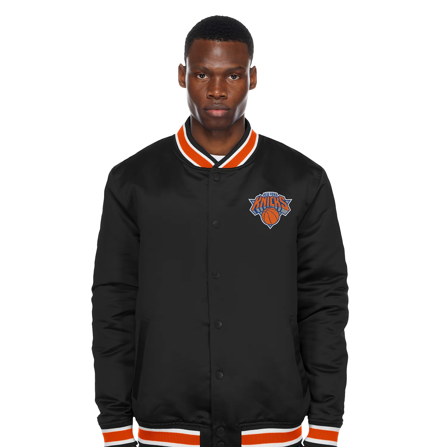 New Era Knicks Sport Classic Snap Front Black Satin Jacket - Image 2