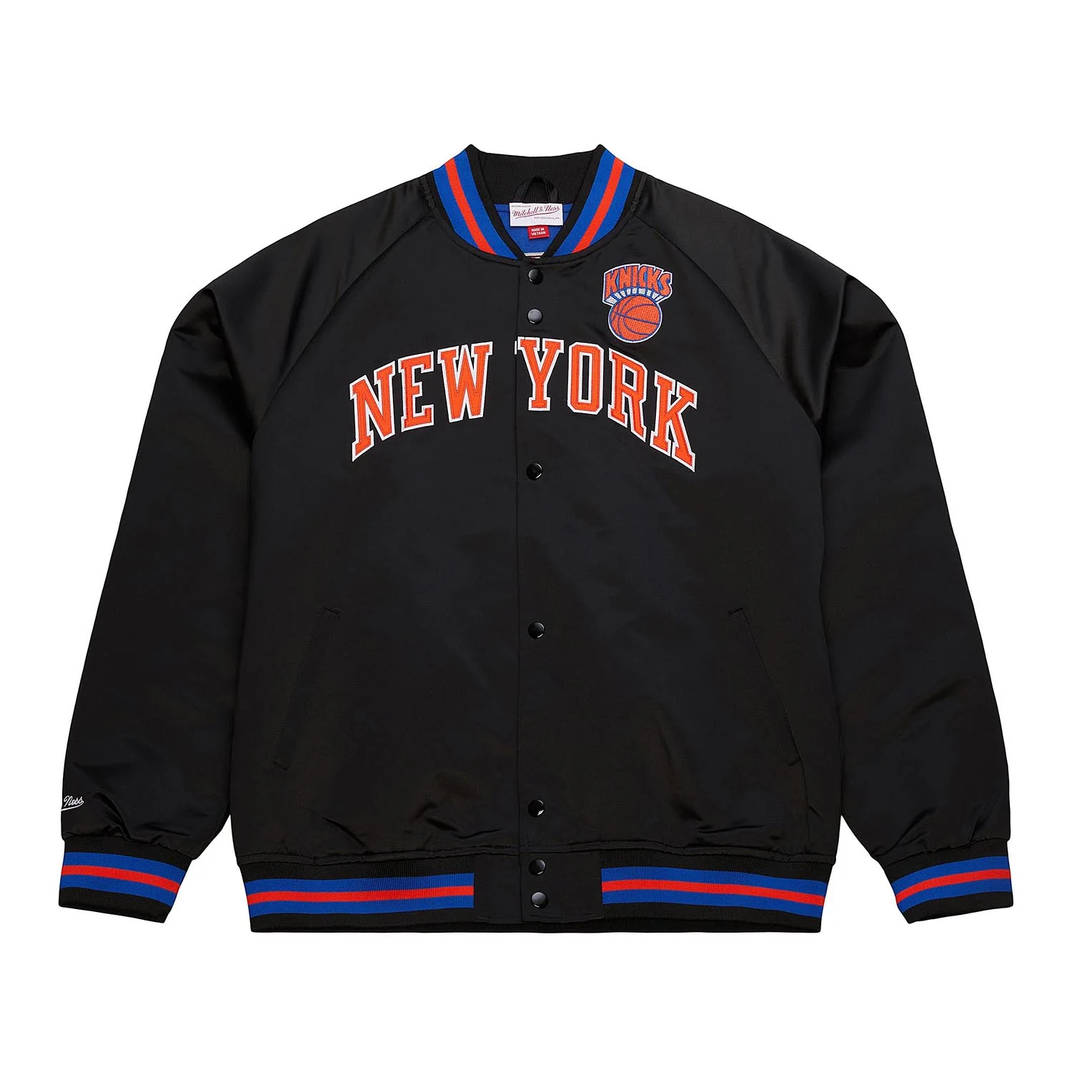 Mitchell & Ness Knicks Black Vintage Wordmark Lightweight Satin Jacket