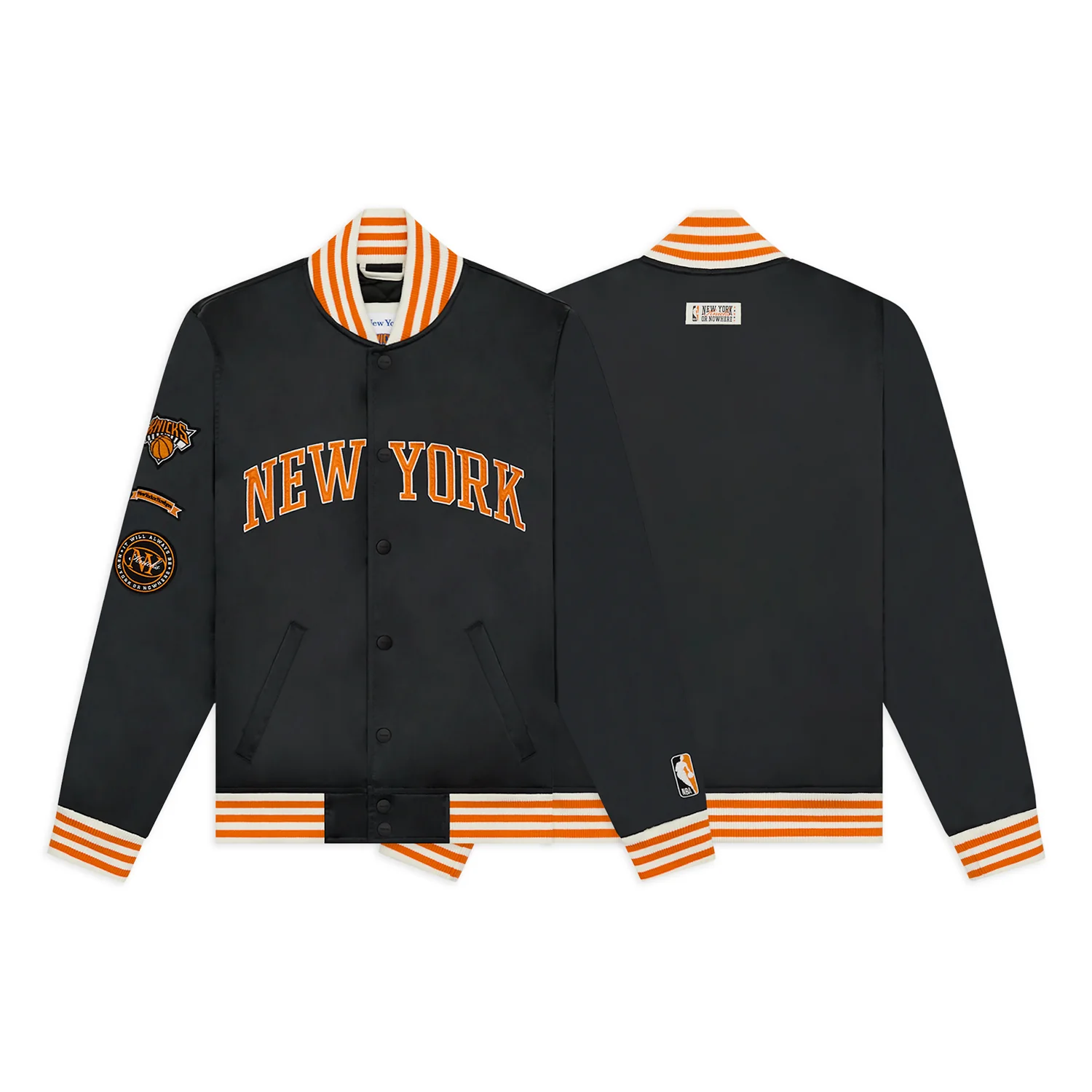 NYON x Knicks Midtown Varsity Satin Jacket Black - Image 3
