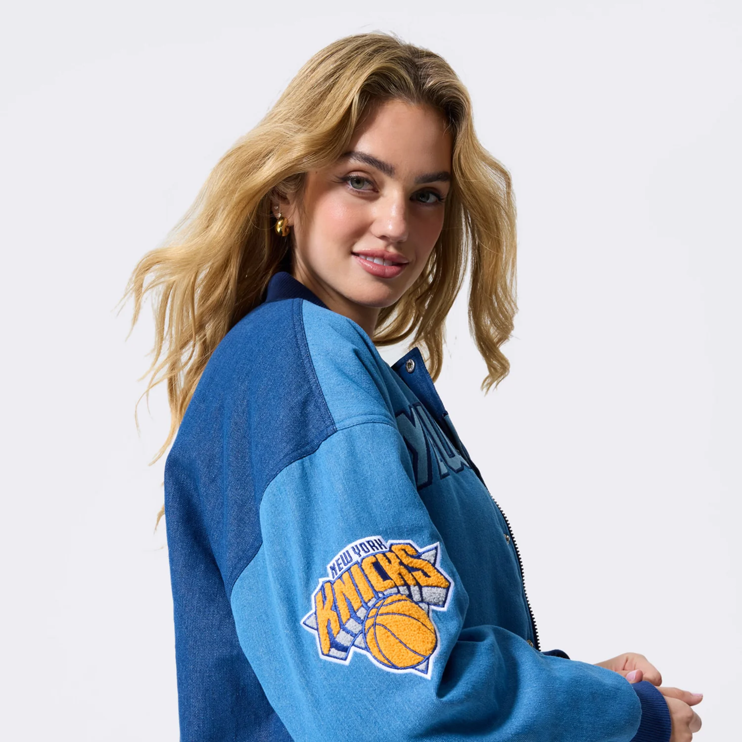 Terez Knicks Denim Bomber Jacket - Image 3