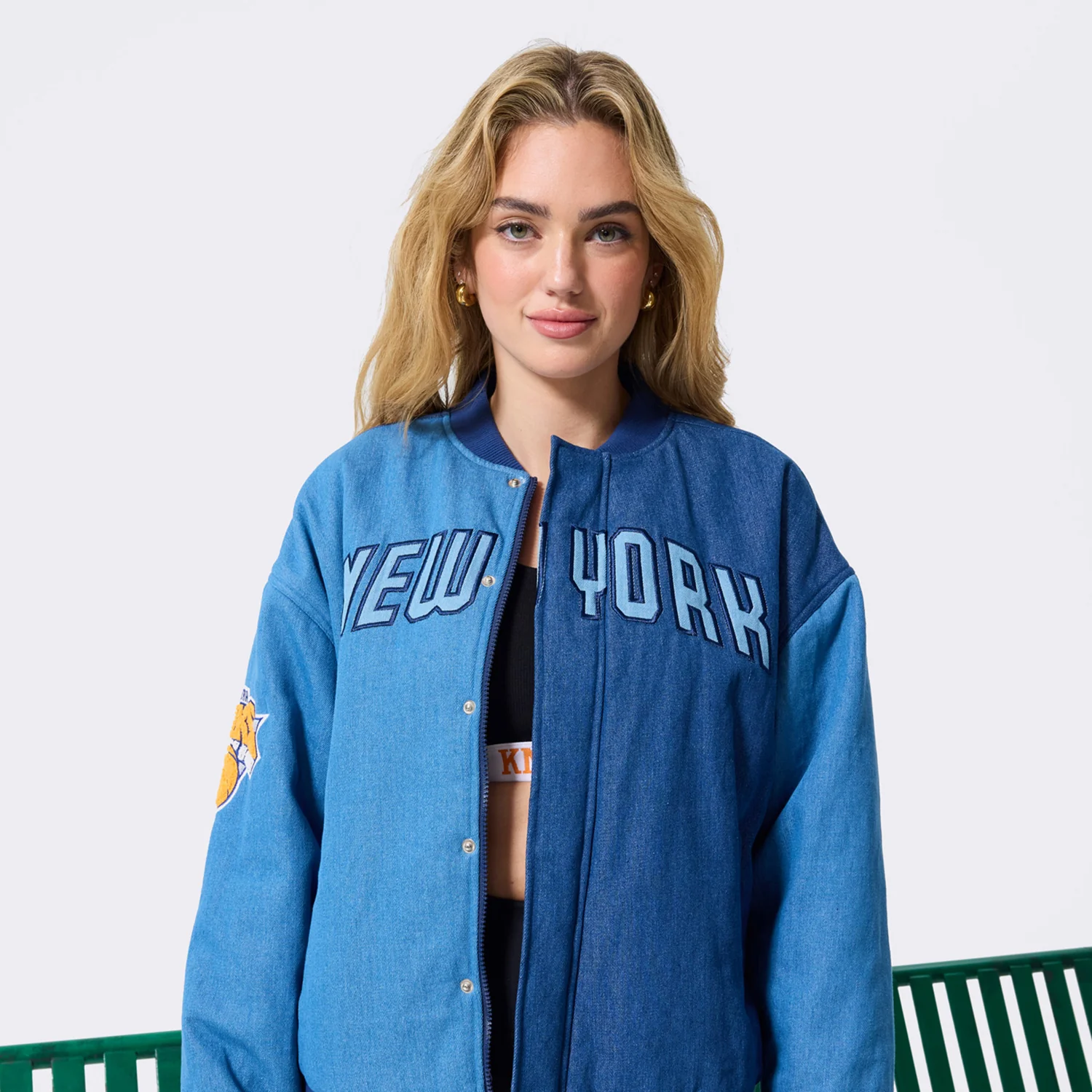 Terez Knicks Denim Bomber Jacket - Image 5