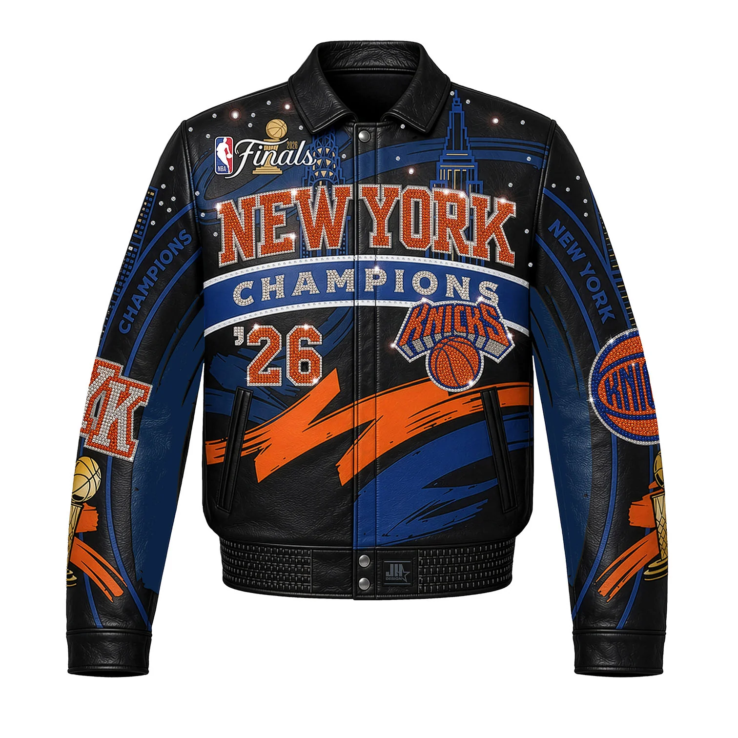 JH Design Hand Cut All Leather Knicks 2026 NBA Champions Jacket - Image 2