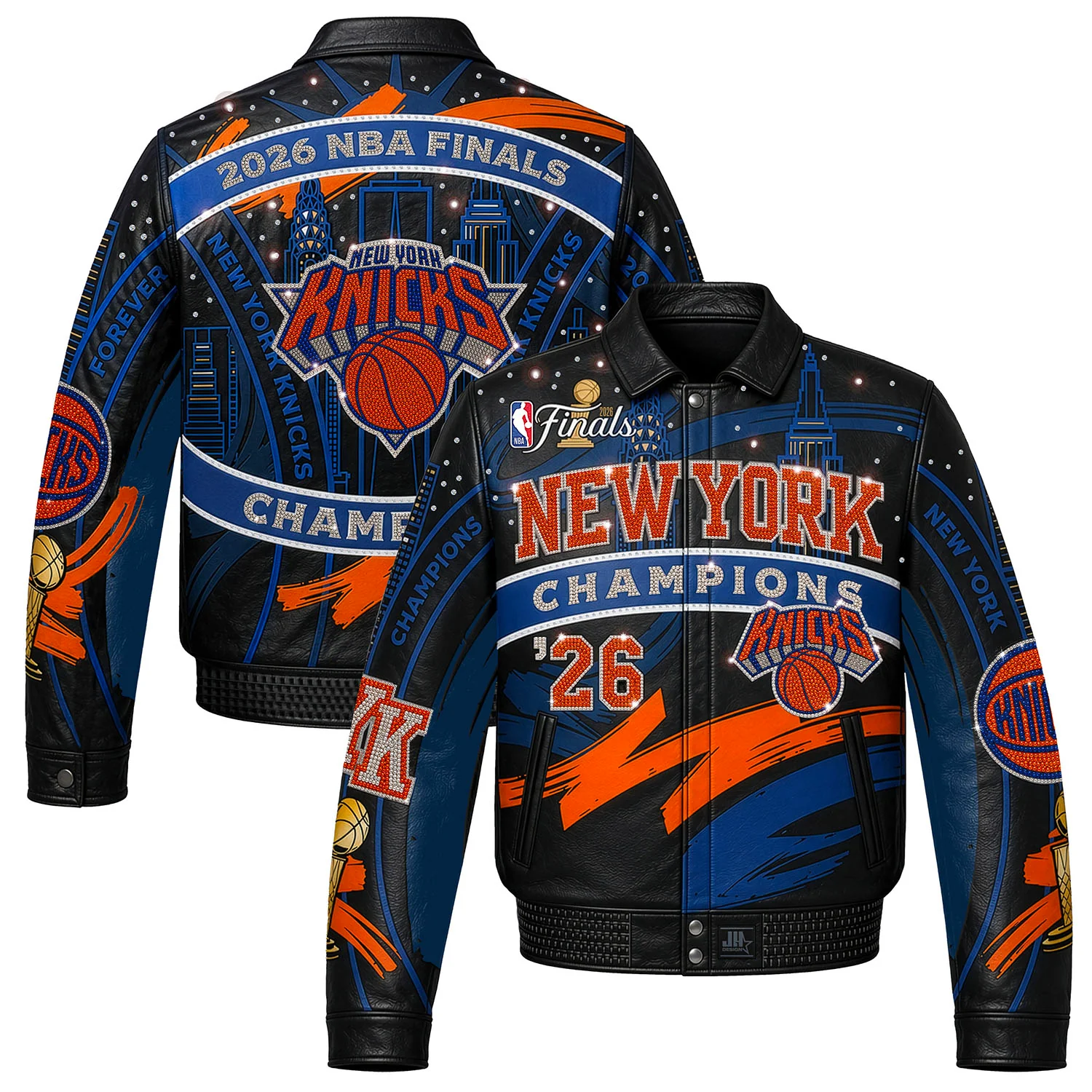 JH Design Hand Cut All Leather Knicks 2026 NBA Champions Jacket - Image 3