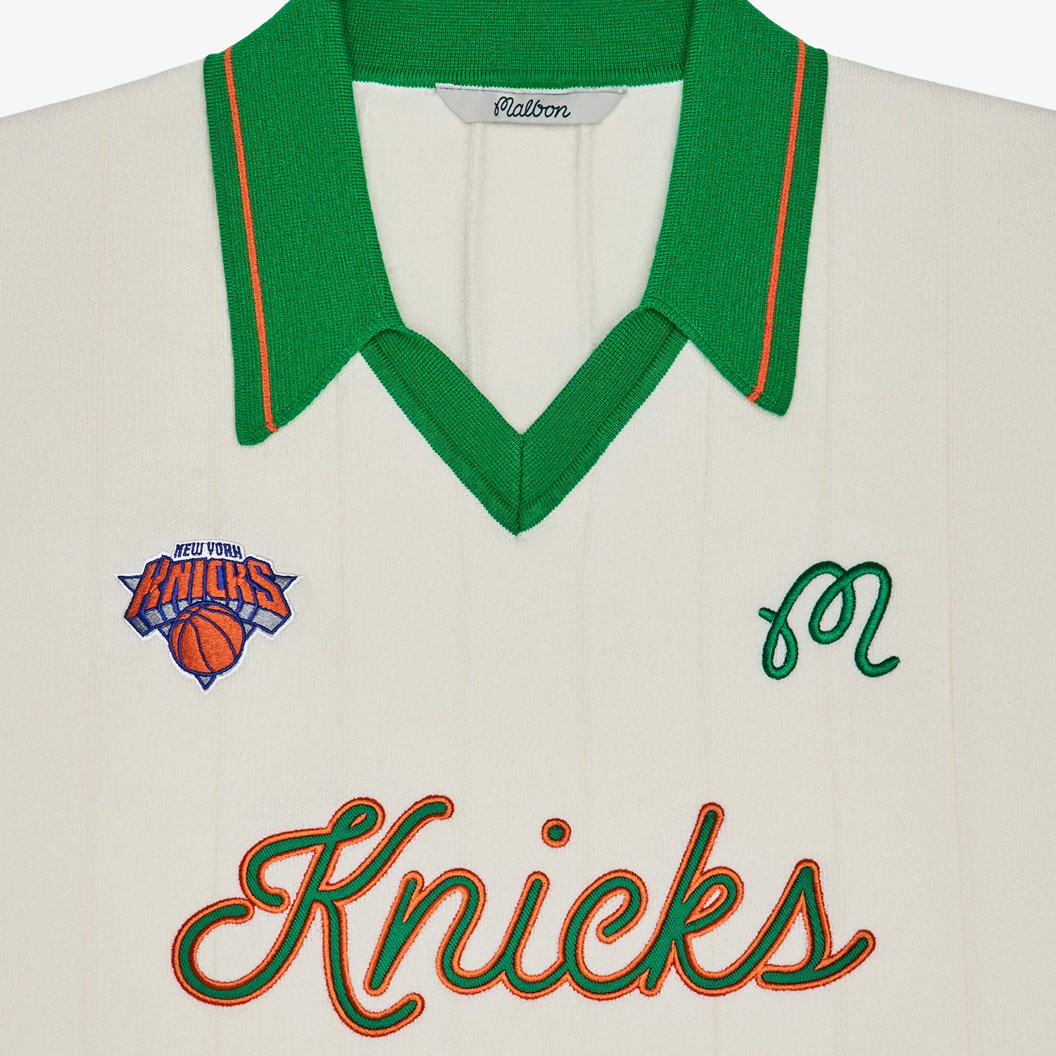 Malbon x Knicks Cream Uptown Knit Polo - Image 2