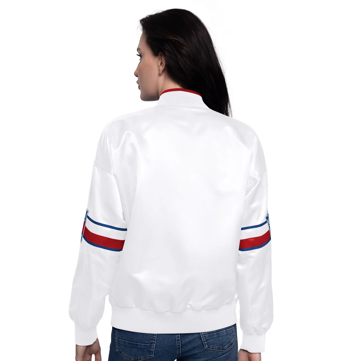 Women's Starter Rangers Hurry Up Offense White Varsity Jacket - Image 2