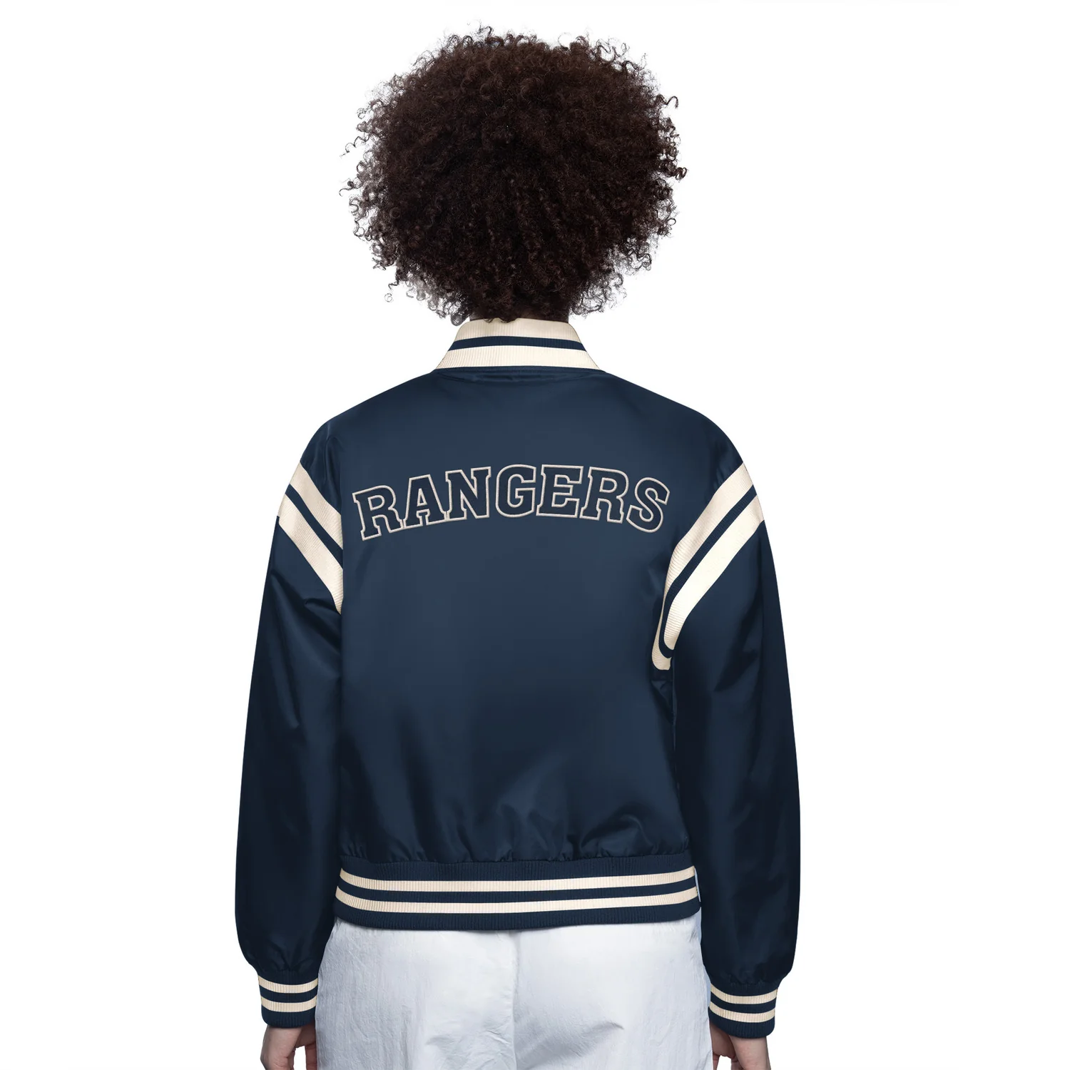 Women's Starter Rangers Navy Full Count Varsity Jacket - Image 2