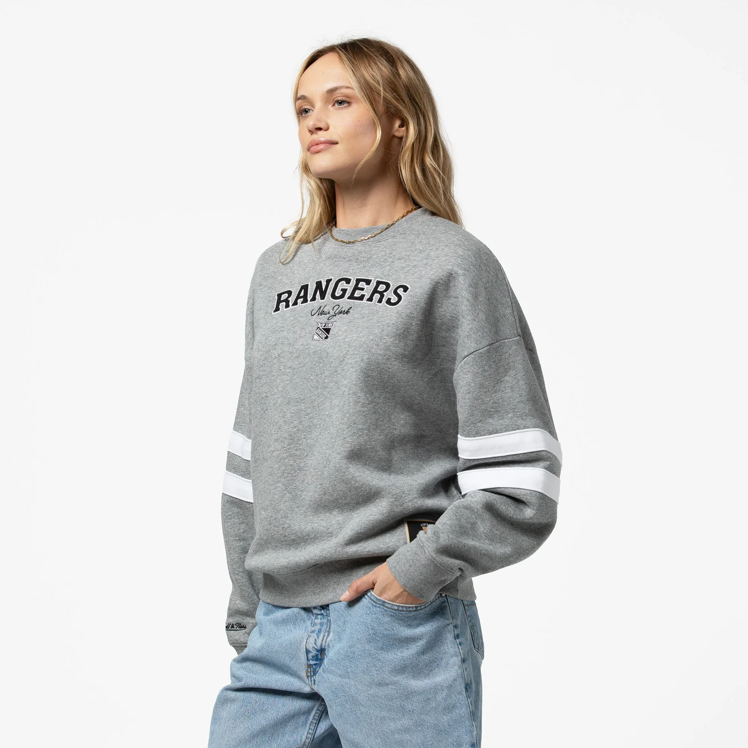 Women's Mitchell & Ness Rangers Grey Lightweight Crew