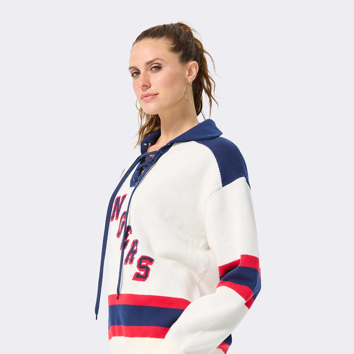 Terez Rangers Hockey Lace Knit Cotton Sweater - Image 3