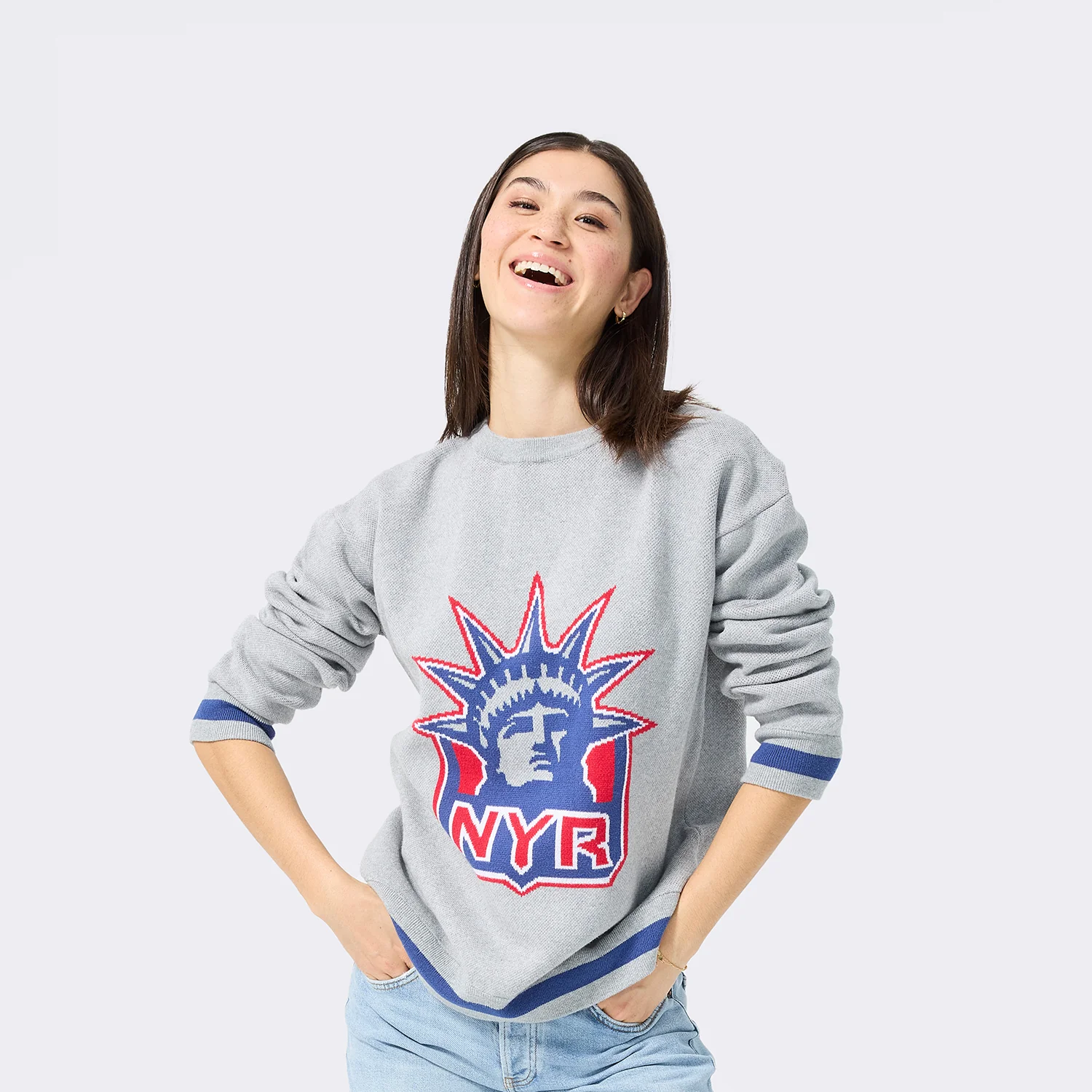 Terez Rangers Liberty Heather Grey Knit Cotton Sweater - Image 4