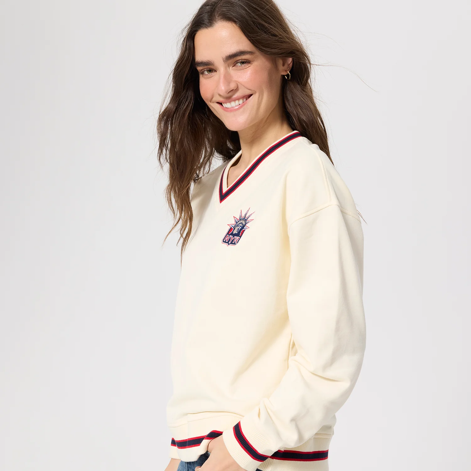 Terez Rangers Liberty Cotton V-Neck Sweater - Image 3