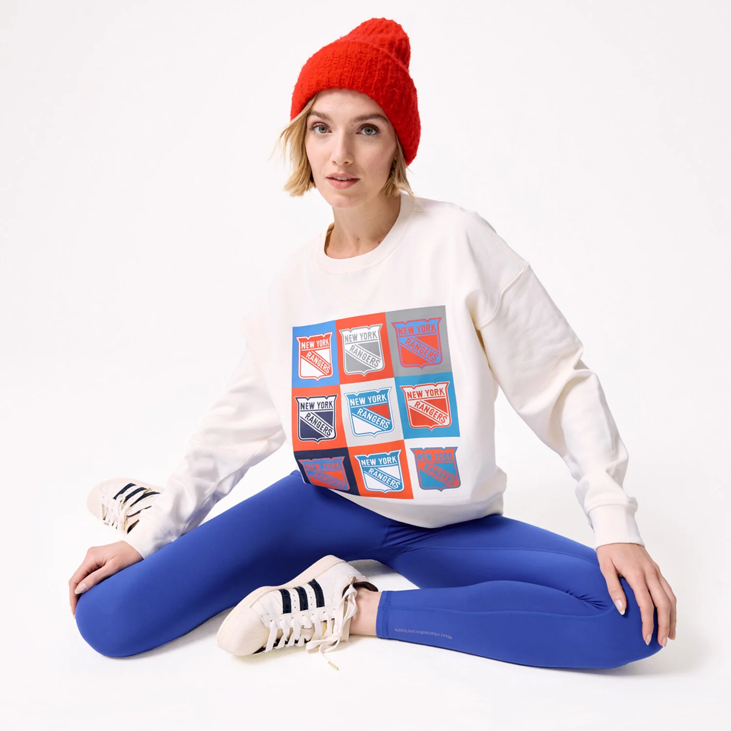 Terez Rangers Women's Cream Neon Logos Technicolor Crew - Image 3