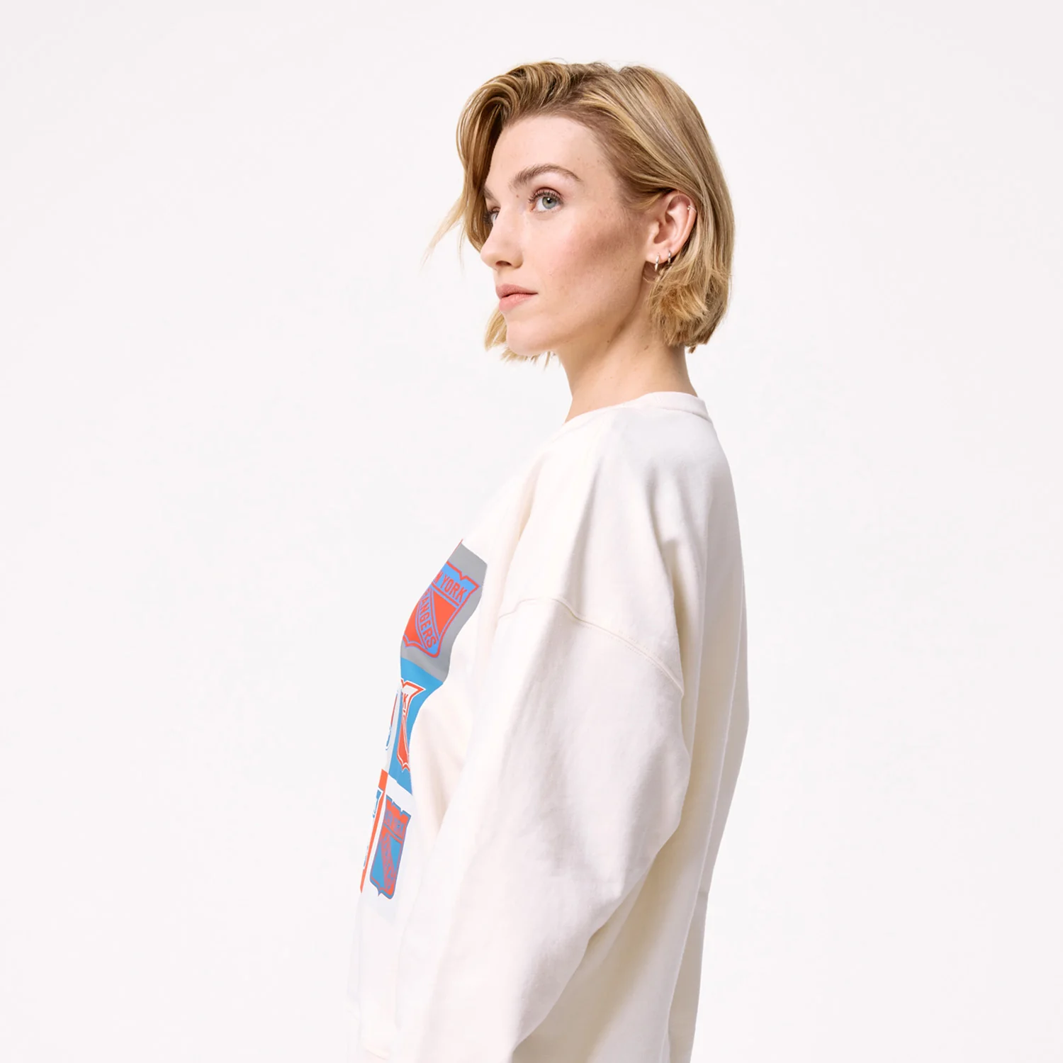 Terez Rangers Women's Cream Neon Logos Technicolor Crew - Image 4