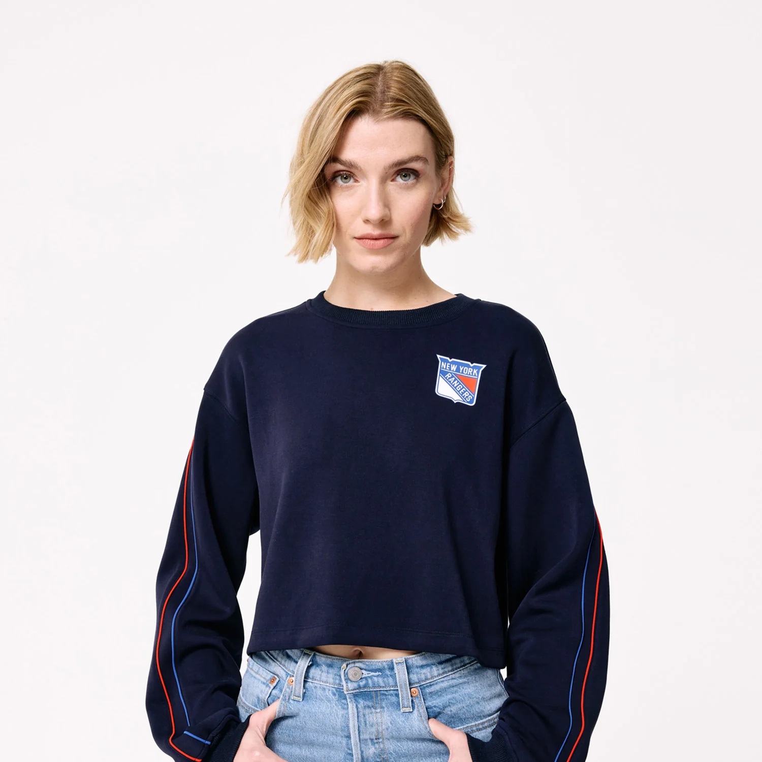 Terez Rangers Women's Navy Piping Crop Crew