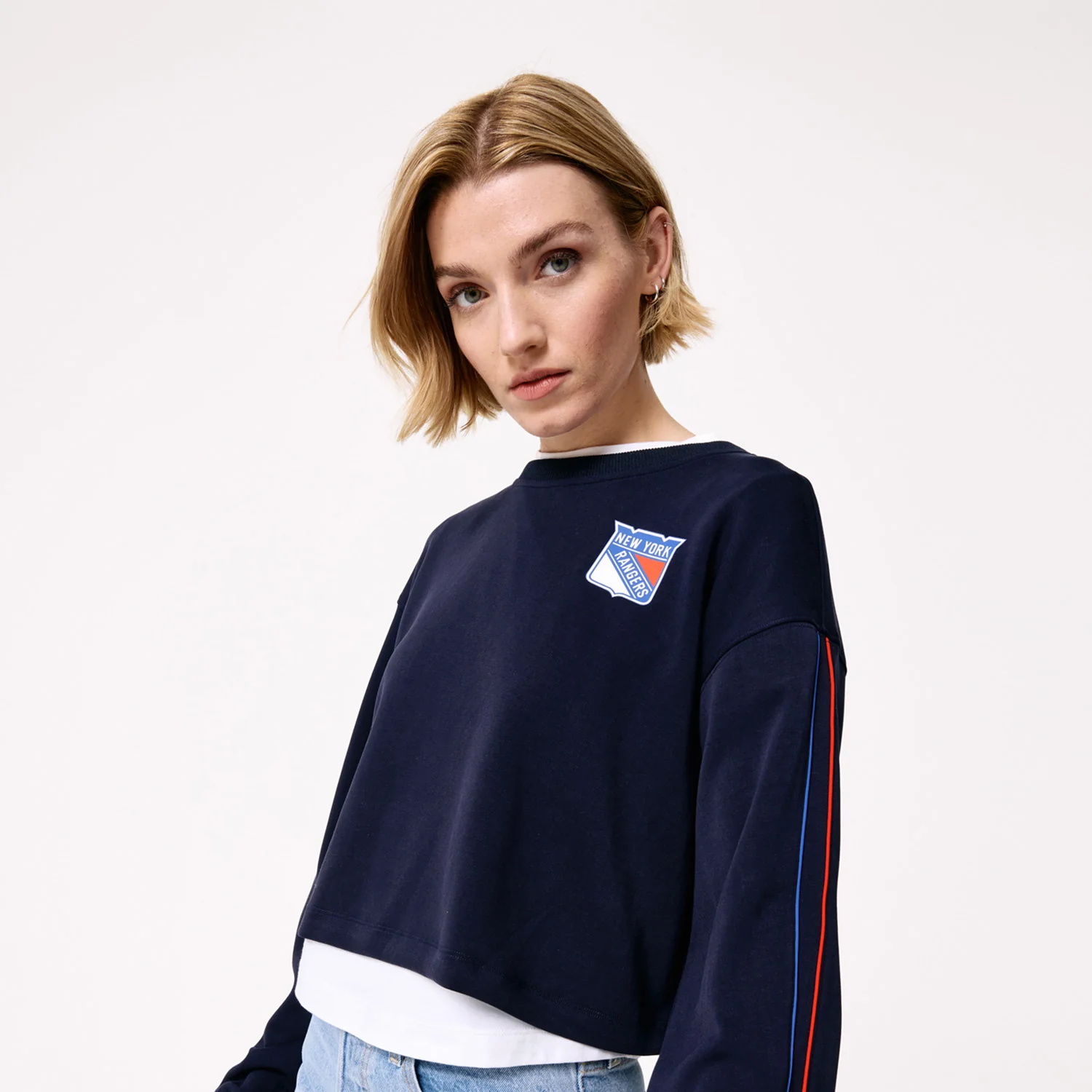 Terez Rangers Women's Navy Piping Crop Crew - Image 3