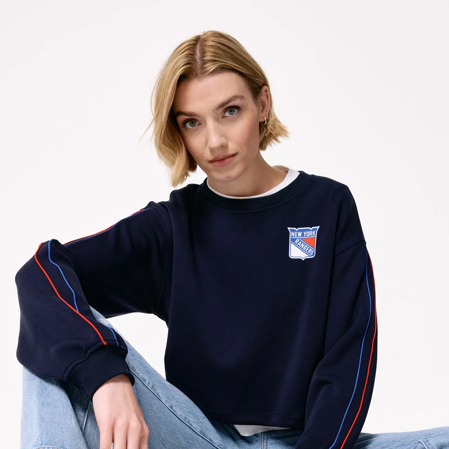 Terez Rangers Women's Navy Piping Crop Crew - Image 4