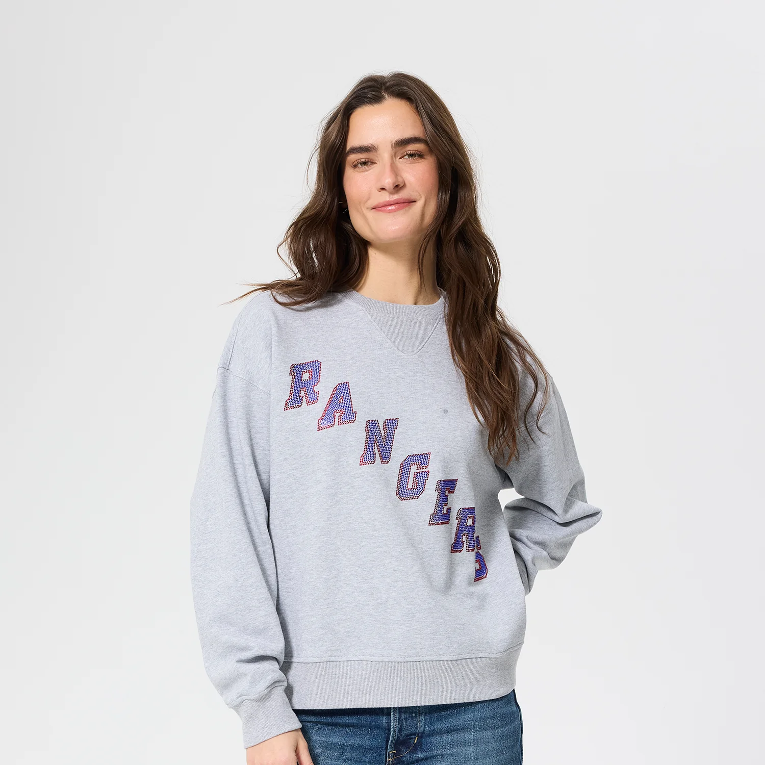 Terez Rangers Wordmark Gem Grey Crewneck - Image 4