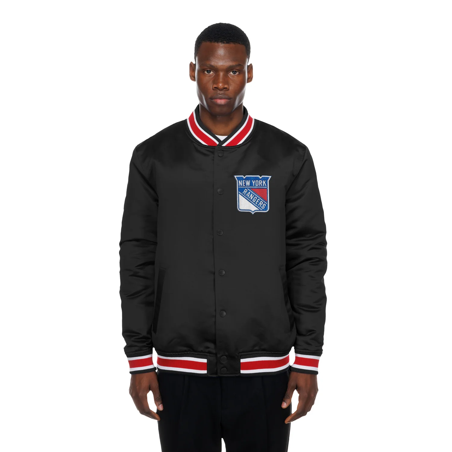 New Era Rangers Sport Classic Snap Front Black Satin Jacket