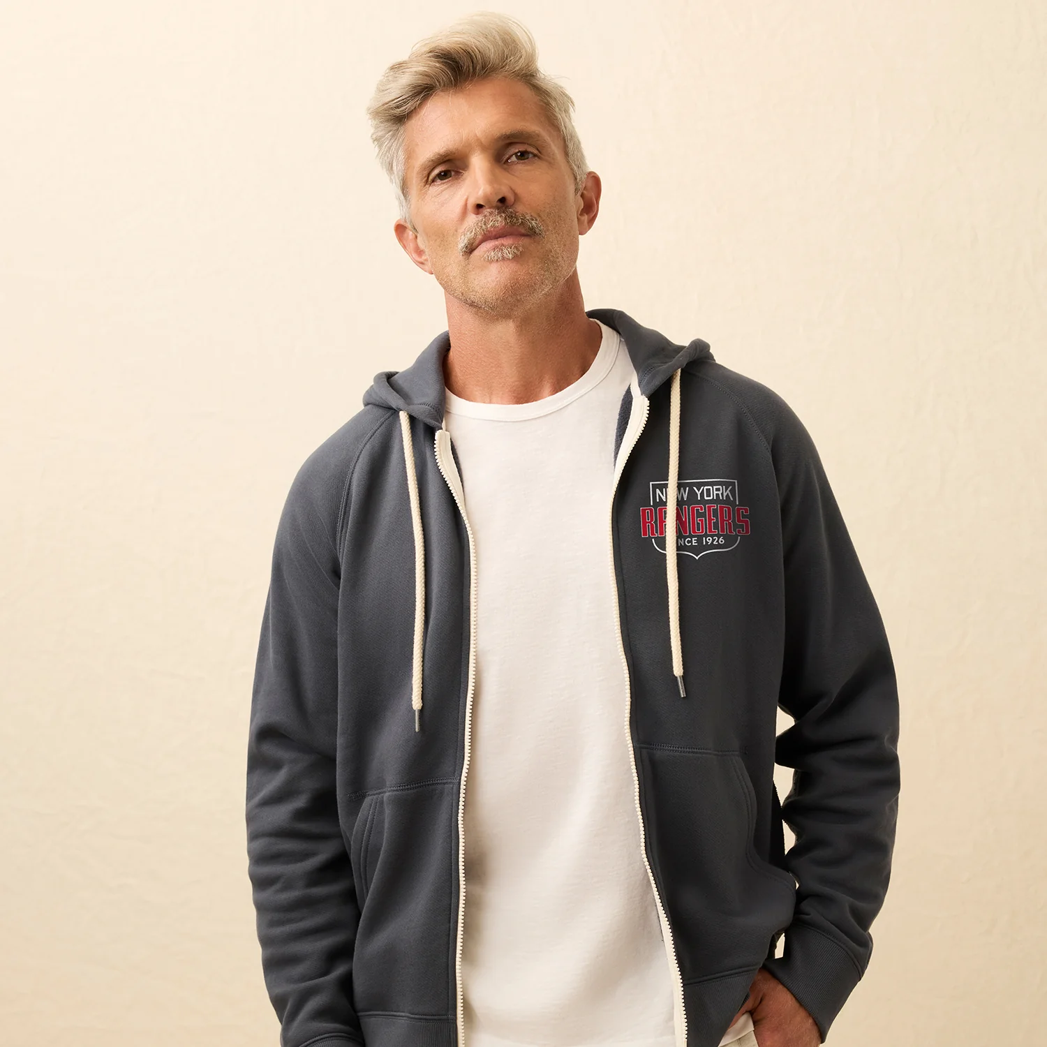 Faherty Rangers Navy High Standard Fleece Full Zip Hoodie