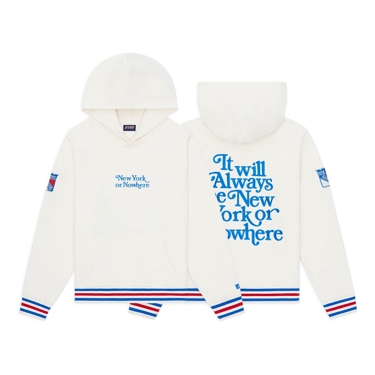 NYON x Rangers Cream Motto Hoodie - Image 3