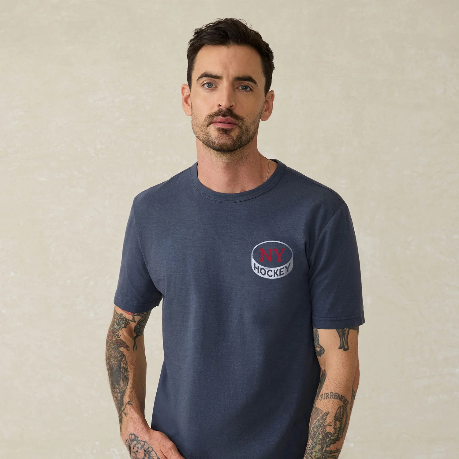 Faherty Rangers Navy NYC Pocket Sunwashed Tee