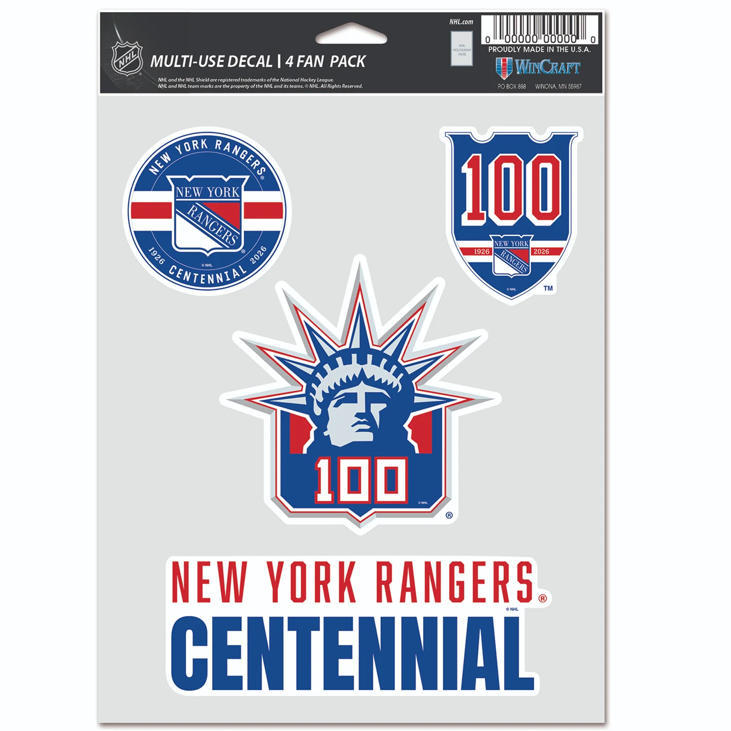 Wincraft Rangers Centennial Fan Pack Decals