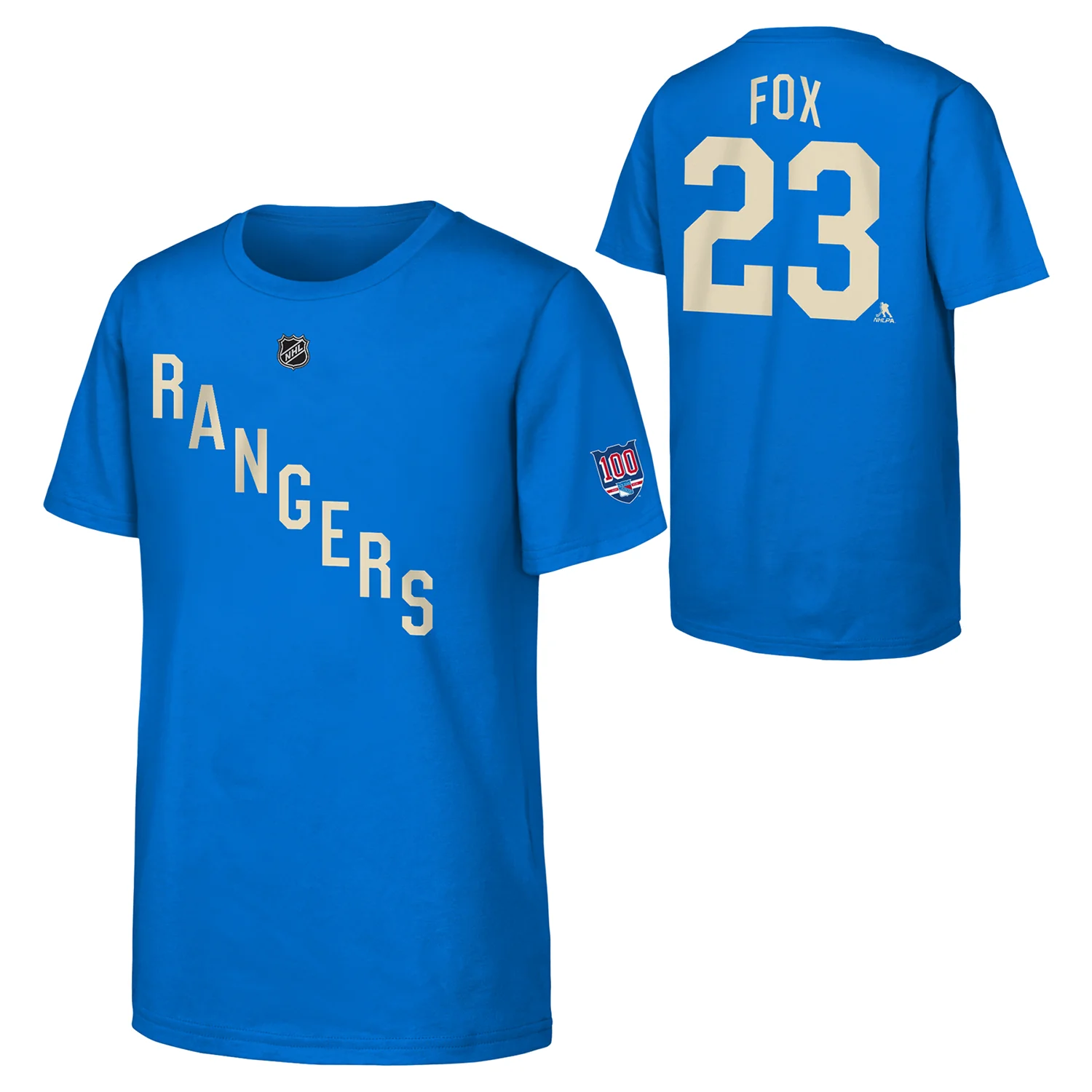 Youth Rangers Centennial Adam Fox Name & Number Tee - Image 3