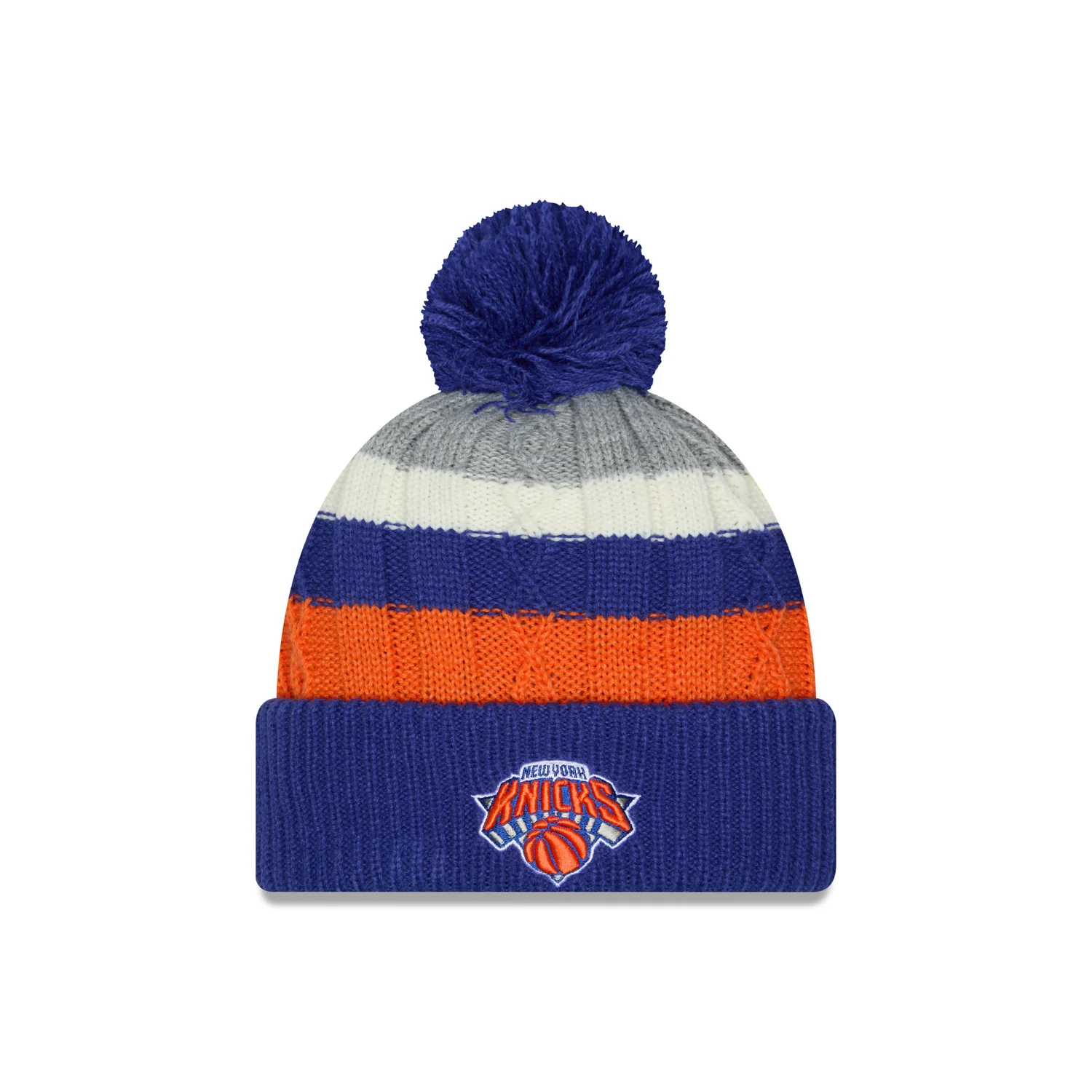 New Era Knicks Cabled Color Pom Knit