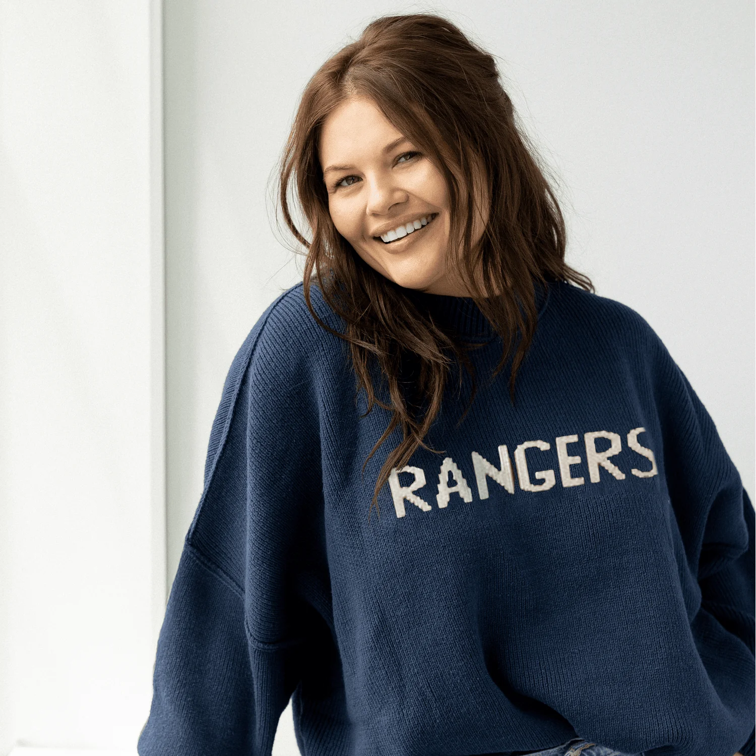 Women's Line Change Rangers NYR Team Knit Navy Sweater - Image 2